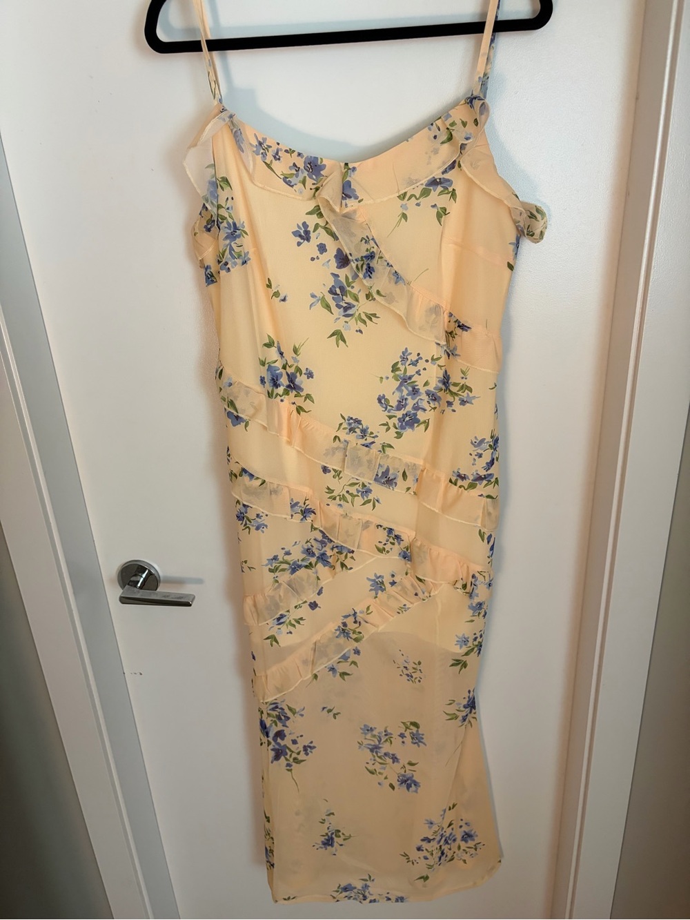 Yellow Floral Ruffle Slip Dress